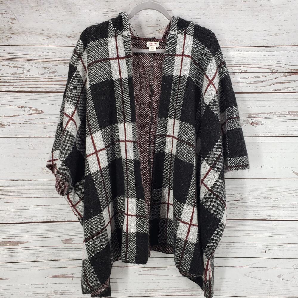 Mossimo Supply Co. Women's Knit Plaid Hooded Kimono Sweater Cardigan S/M